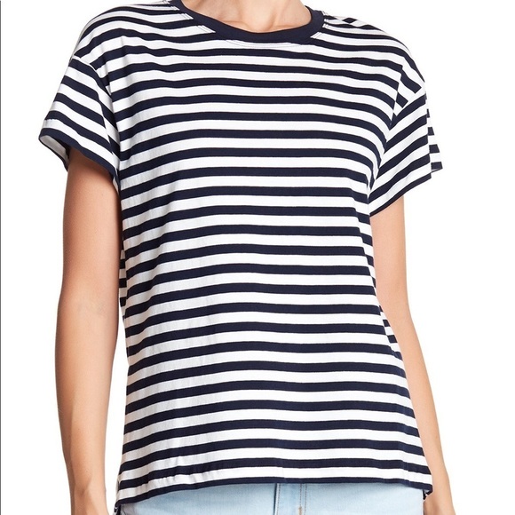 Derek Lam 10 Crosby Asymmetrical Stripe Tee Shirt - Picture 2 of 7